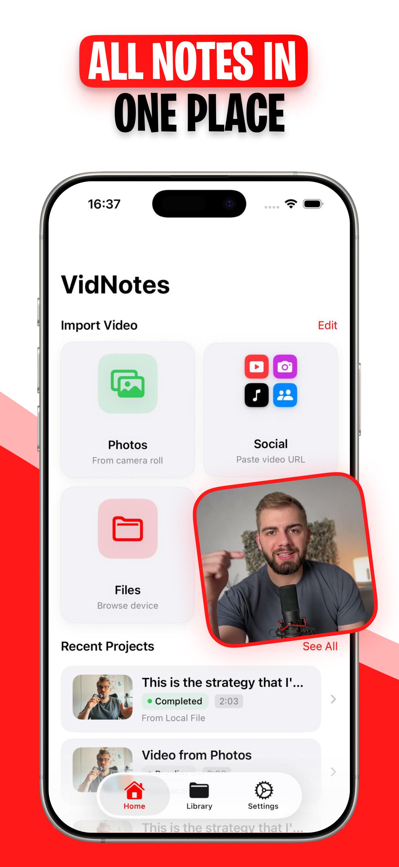 VidNotes home — all notes in one place